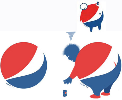 Through its development history, Pepsi has changed its logo several times later. Looking at Pepsi’s current logo, people may image about a chubby boy drinking much this drink as funny picture above